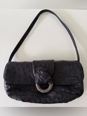 NUTI Genuine Ostrich Small Shoulder Bag Handbag/Clutch, Black